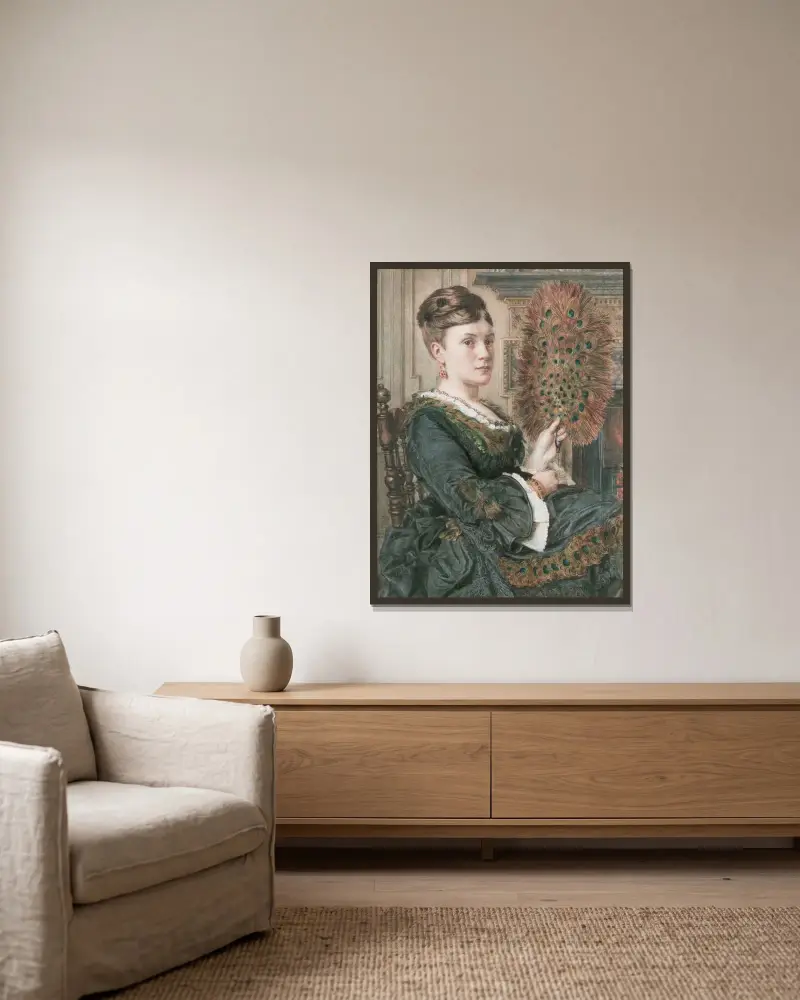 Påfågelssolen av Edward John Poynter inramad på en vägg