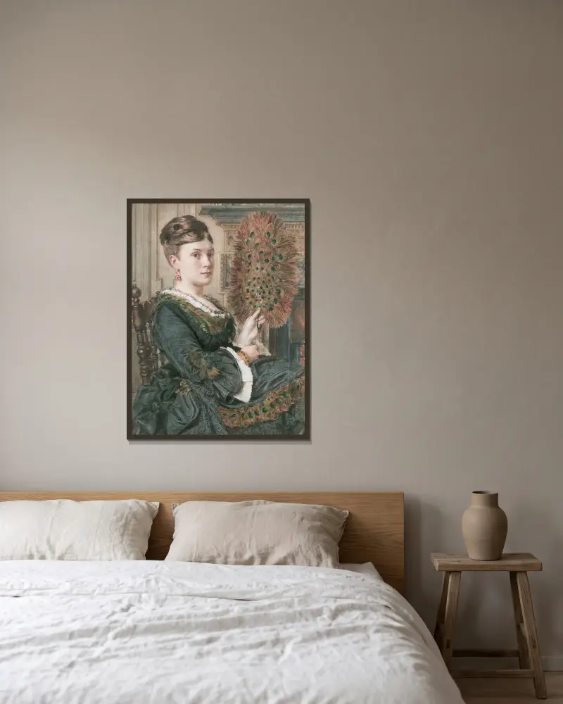 Påfågelssolen av Edward John Poynter inramad på en vägg