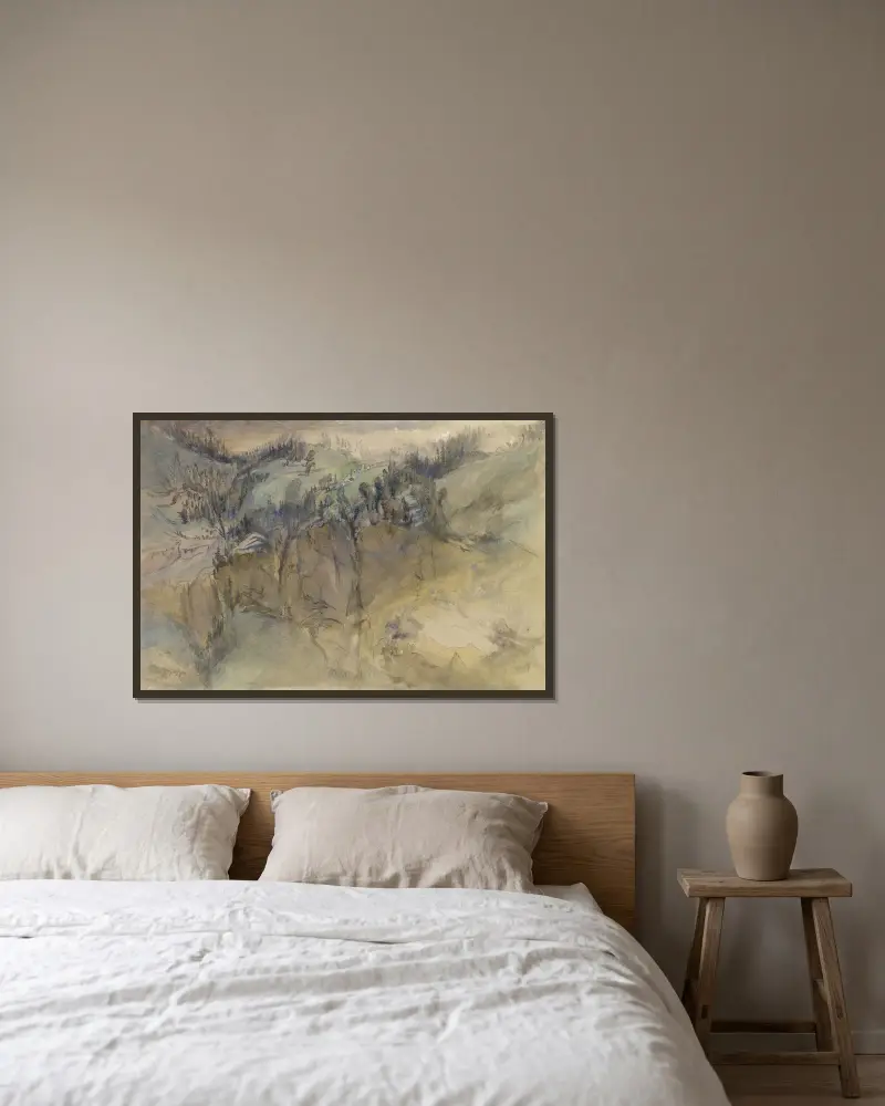 Alpská scéna, John Ruskin v rámu na stěně