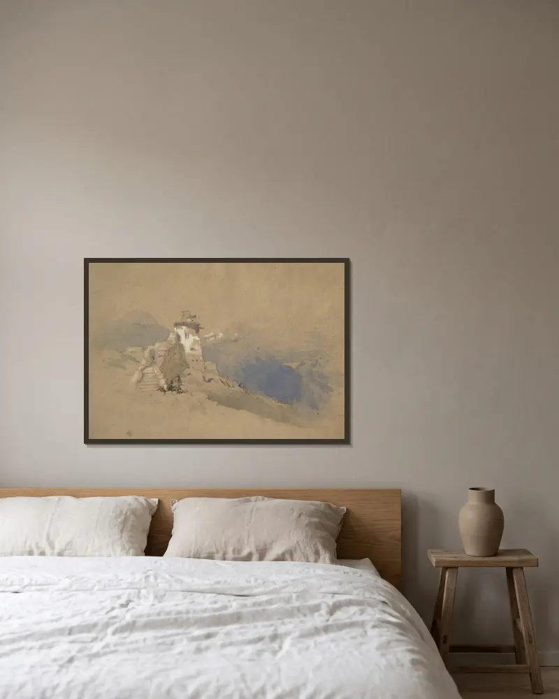 Italský horský motiv, John Ruskin v rámu na stěně