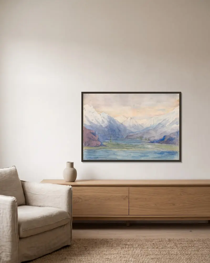 Berglandschaft von John Ruskin gerahmt an einer Wand