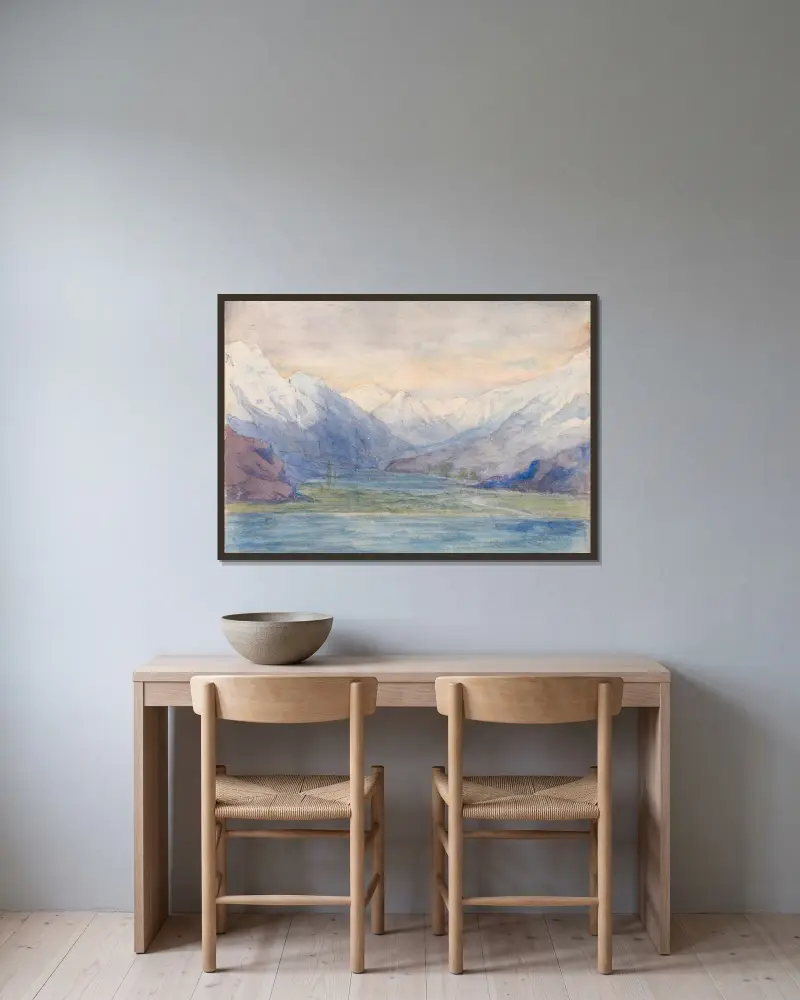 Berglandschaft von John Ruskin gerahmt an einer Wand