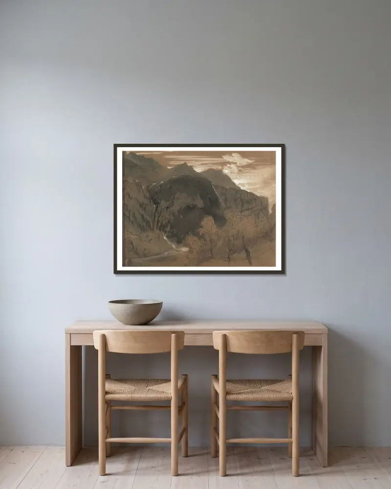 Berglandschaft – Nr. 1 von John Ruskin gerahmt an einer Wand