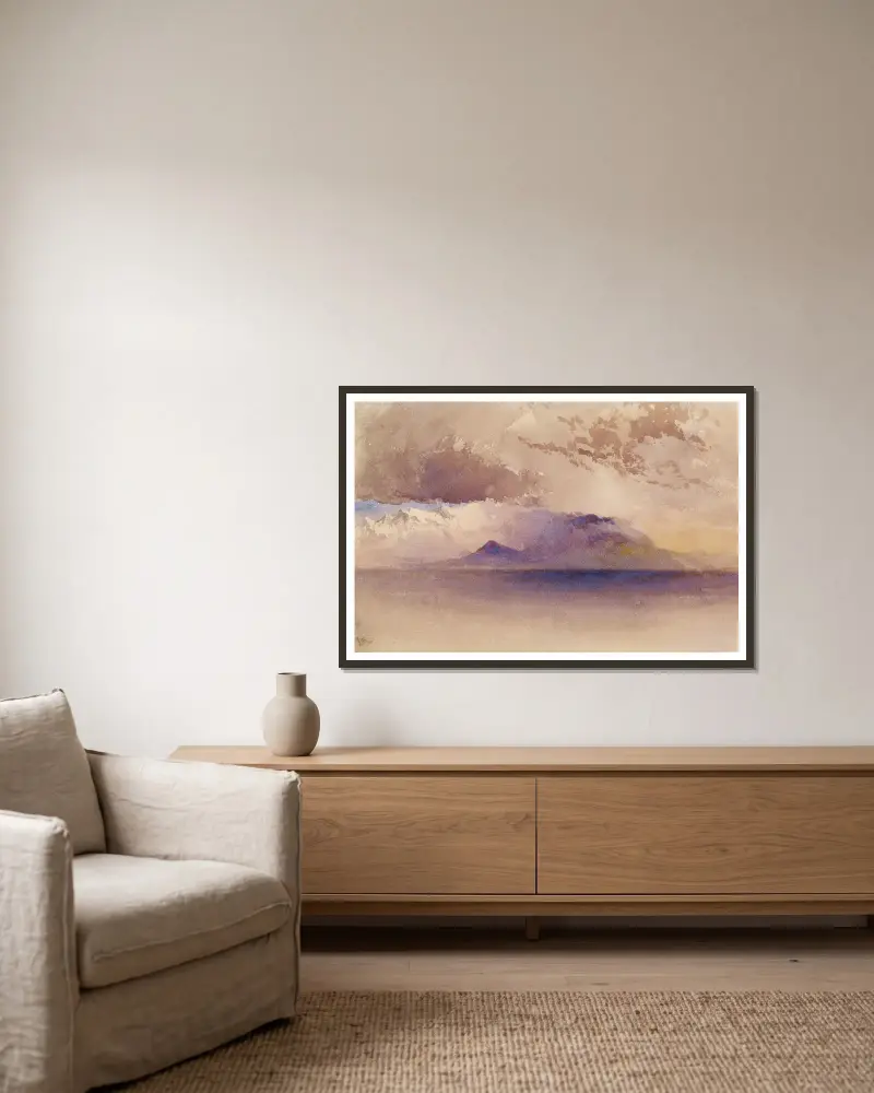 Blick auf den Golf von Neapel und den Vesuv von John Ruskin gerahmt an einer Wand