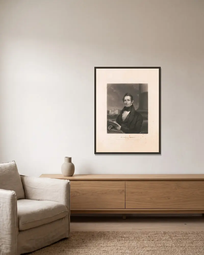 Thaddeus Stevens, 1838 von John Sartain gerahmt an einer Wand