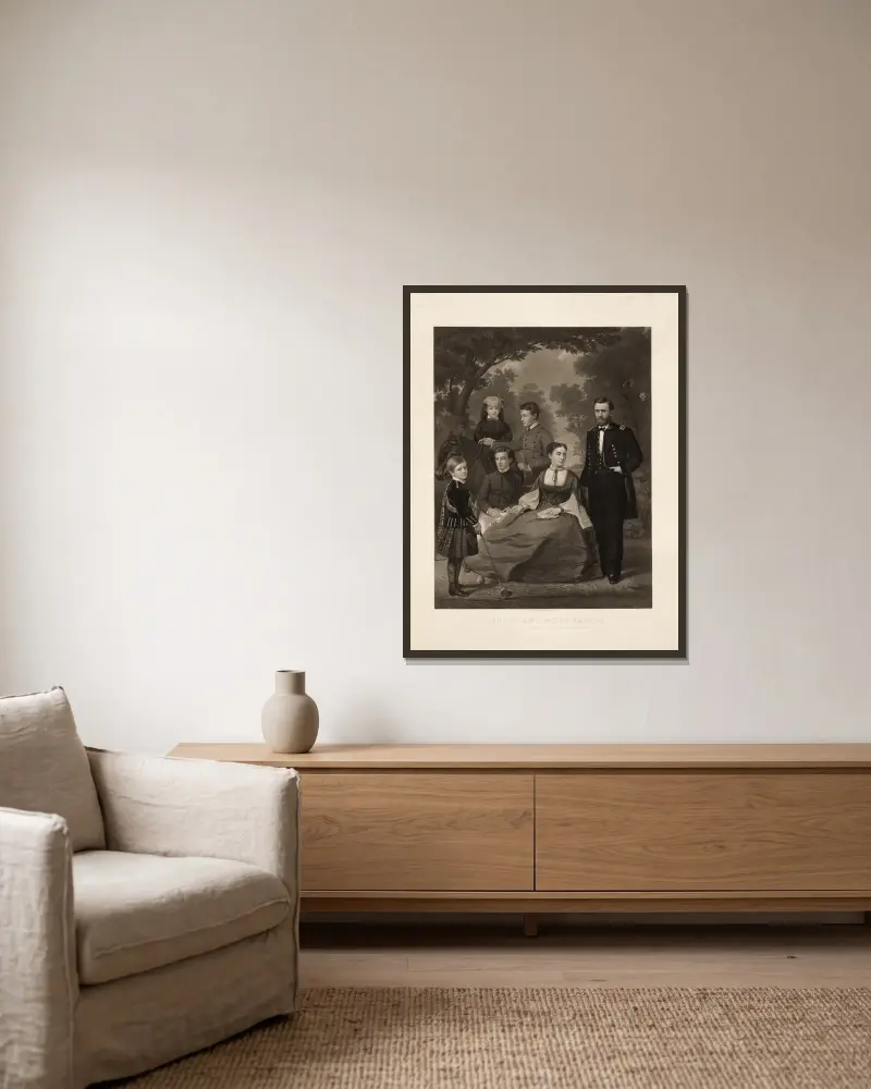 Ulysses S. Grant & his family av John Sartain inramad på en vägg