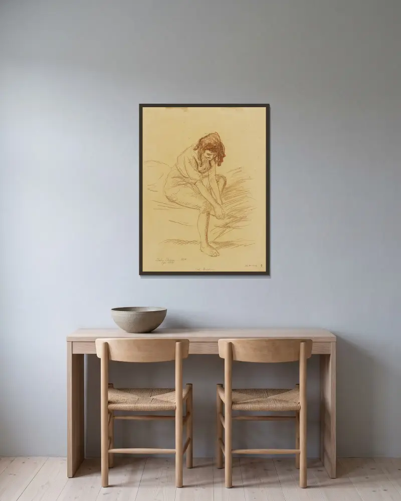 Mädchen beim Ankleiden von John Sloan gerahmt an einer Wand
