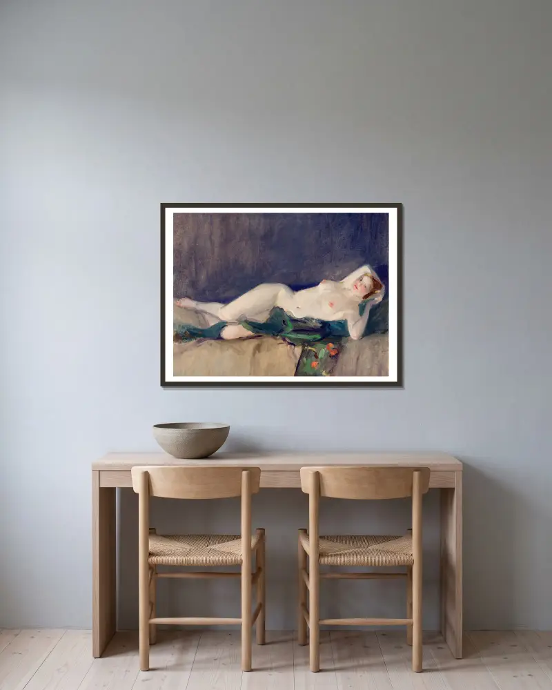 Akt z zielonym szalem, John Sloan w ramie na ścianie