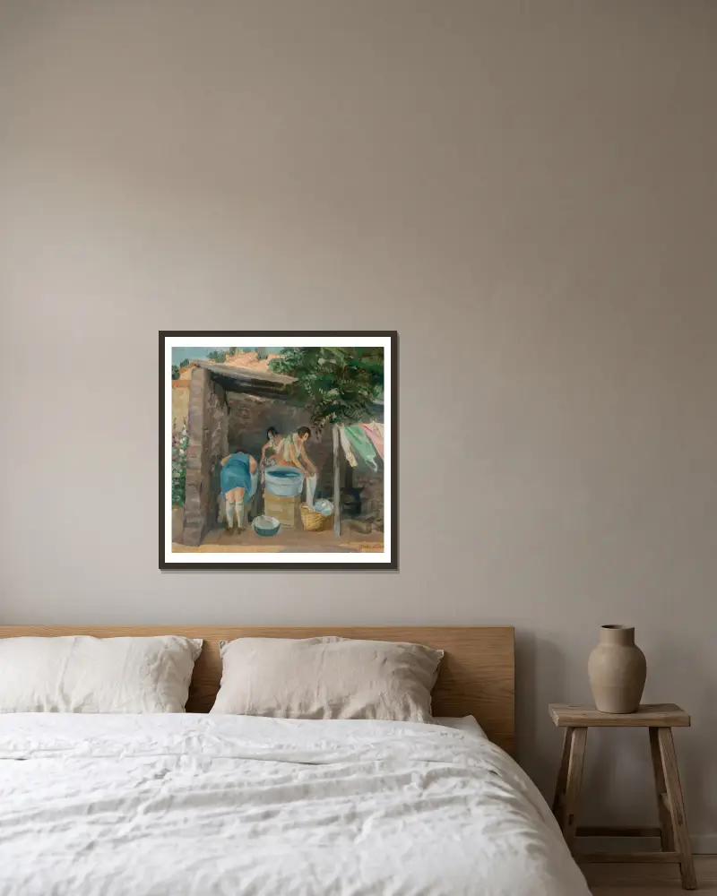 Waschtag, Santa Fe von John Sloan gerahmt an einer Wand