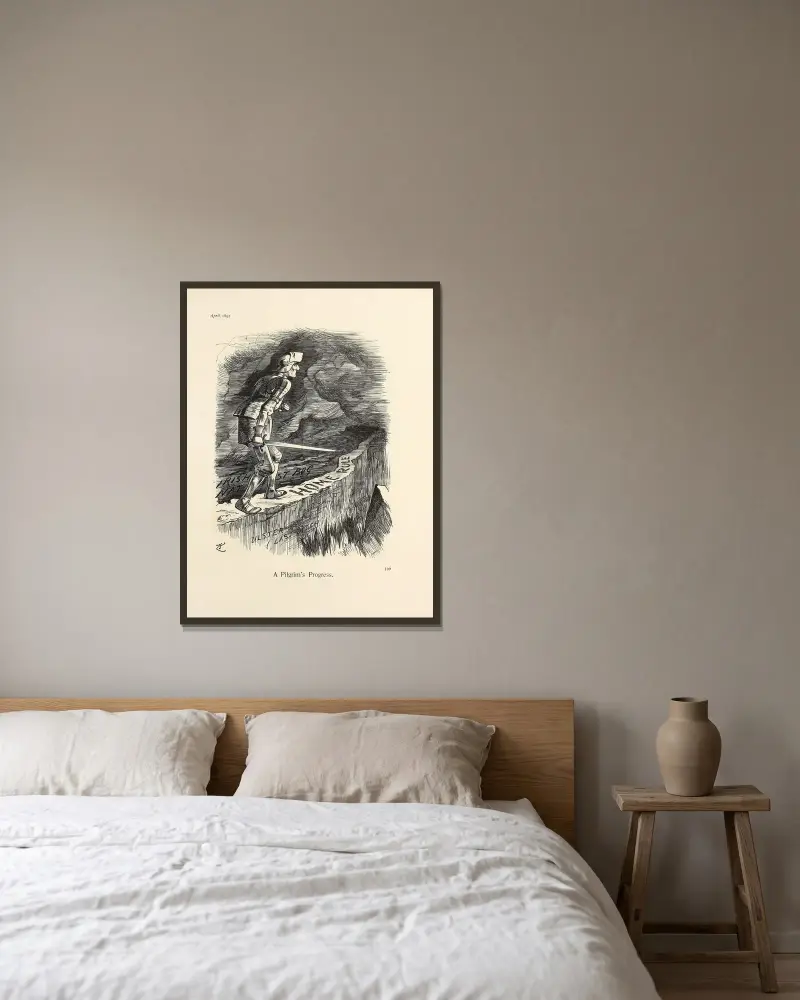 En pilgrims vandring av Sir John Tenniel inramad på en vägg