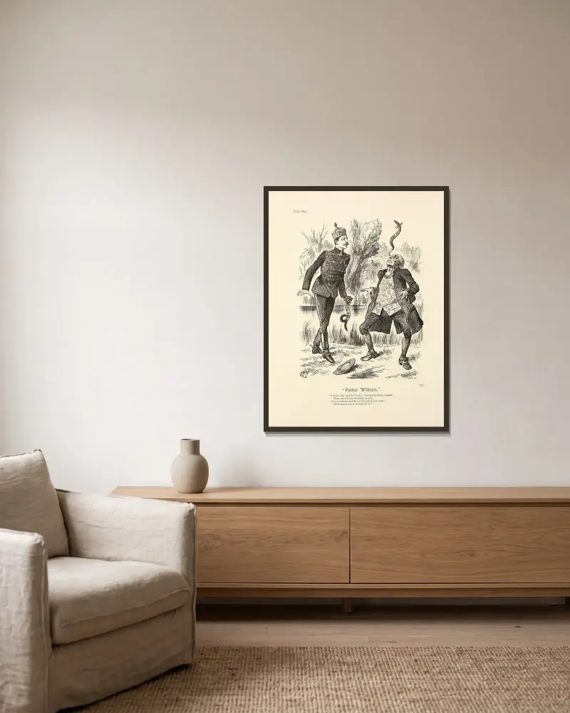 Father William av Sir John Tenniel inramad på en vägg