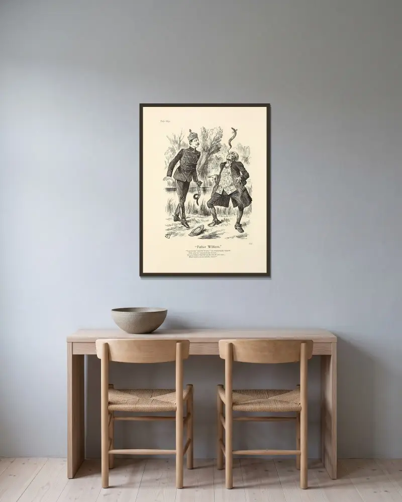 Father William av Sir John Tenniel inramad på en vägg