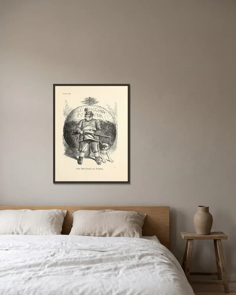 John Bull vaktar sin pudding av Sir John Tenniel inramad på en vägg
