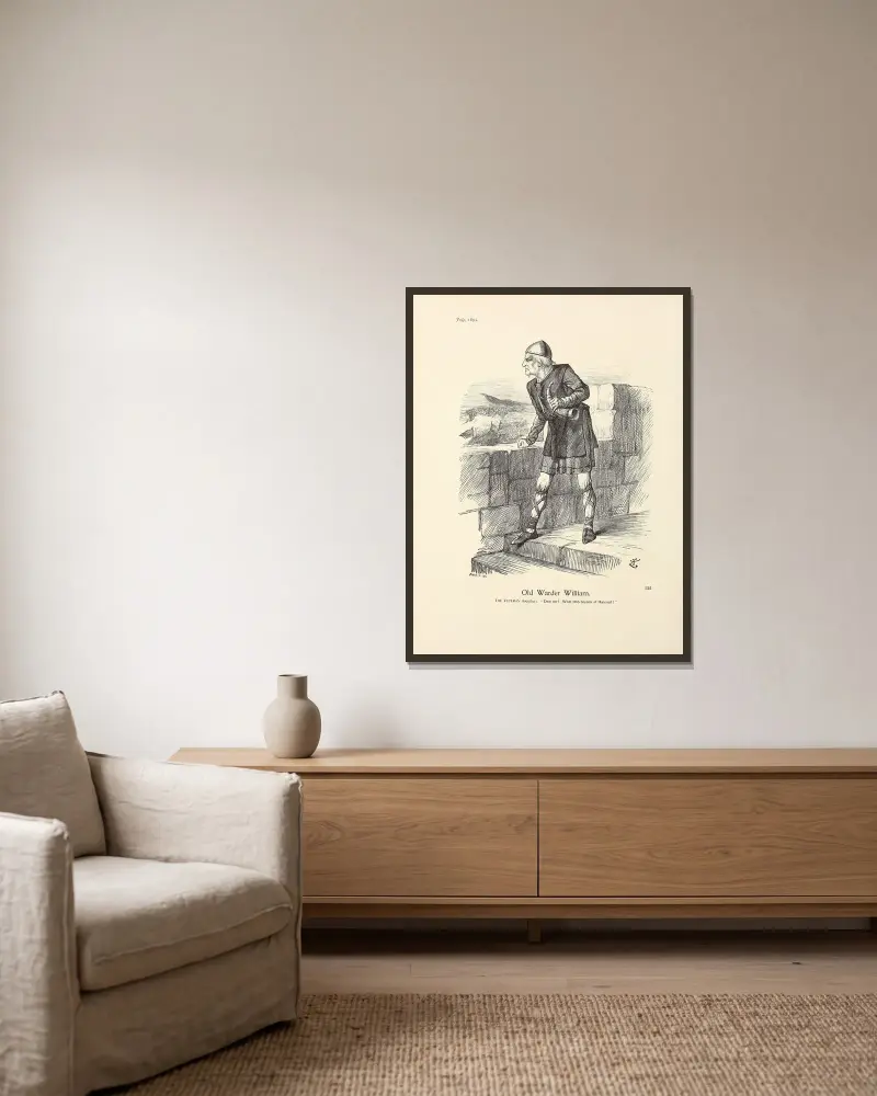 Old Warder William av Sir John Tenniel inramad på en vägg
