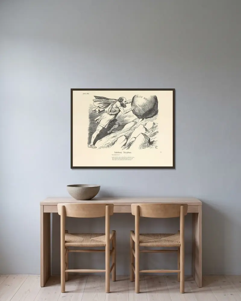 Salisbury Sisyphus av Sir John Tenniel inramad på en vägg