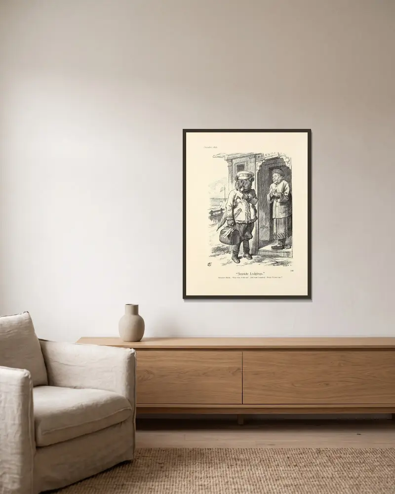 Seaside Lodgings av Sir John Tenniel inramad på en vägg
