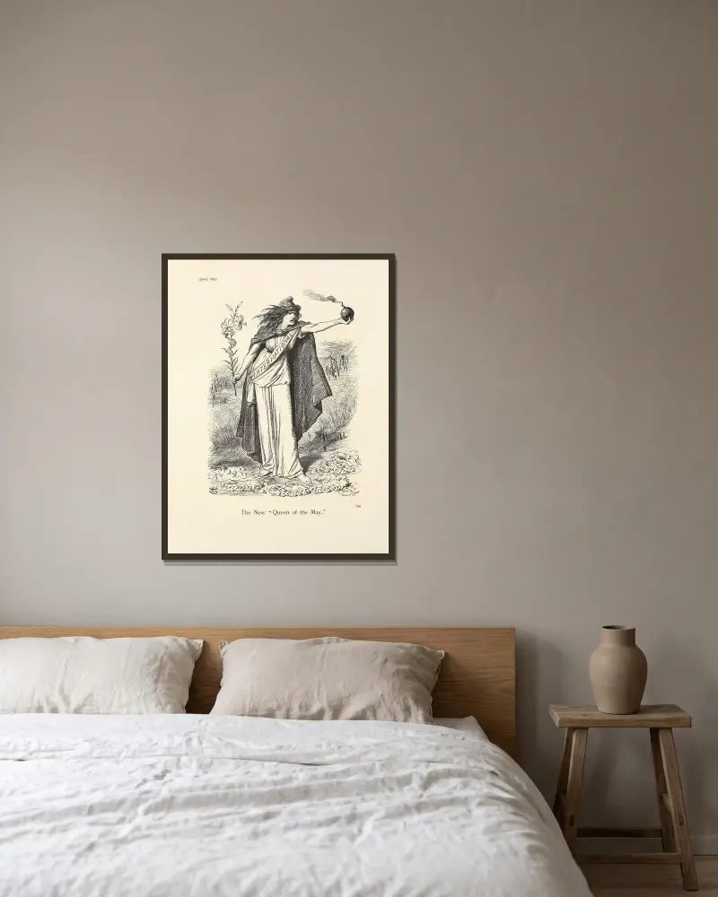 Den nya majdrottningen av Sir John Tenniel inramad på en vägg