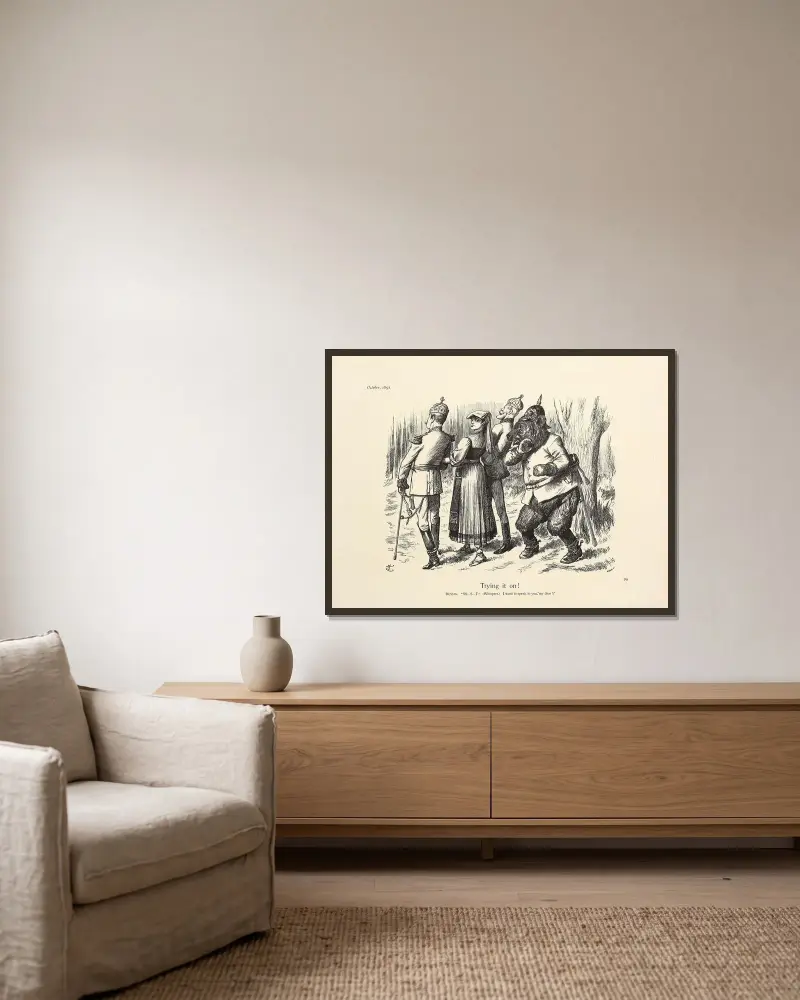 Trying it on! von Sir John Tenniel gerahmt an einer Wand