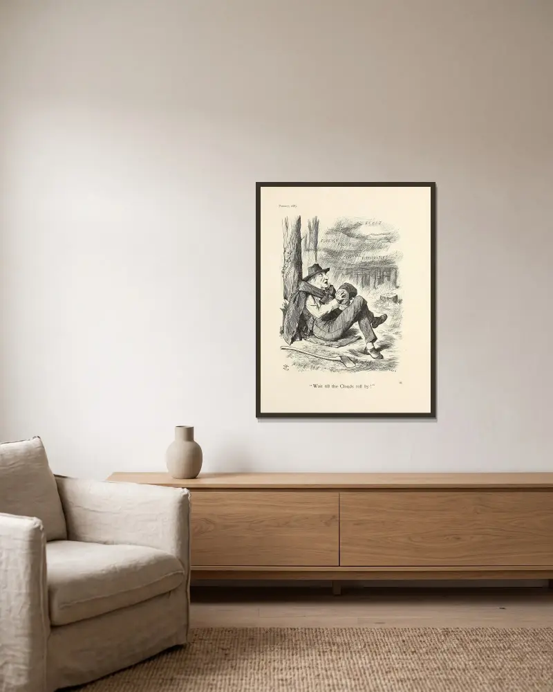 ‘Wait till the Clouds roll by’ av Sir John Tenniel inramad på en vägg