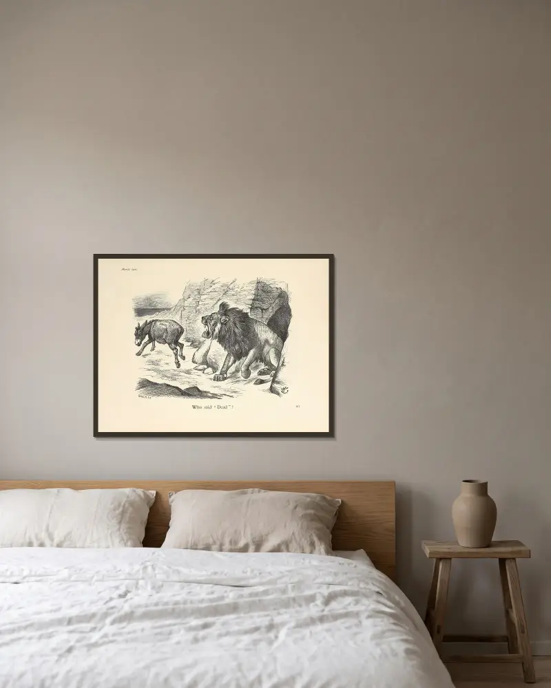 Vem sa 'Död' av Sir John Tenniel inramad på en vägg