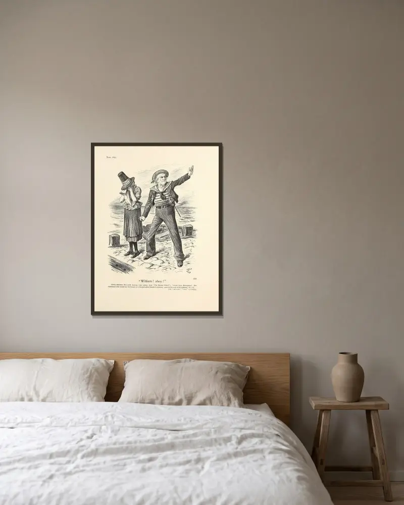 William! ahoy! av Sir John Tenniel inramad på en vägg