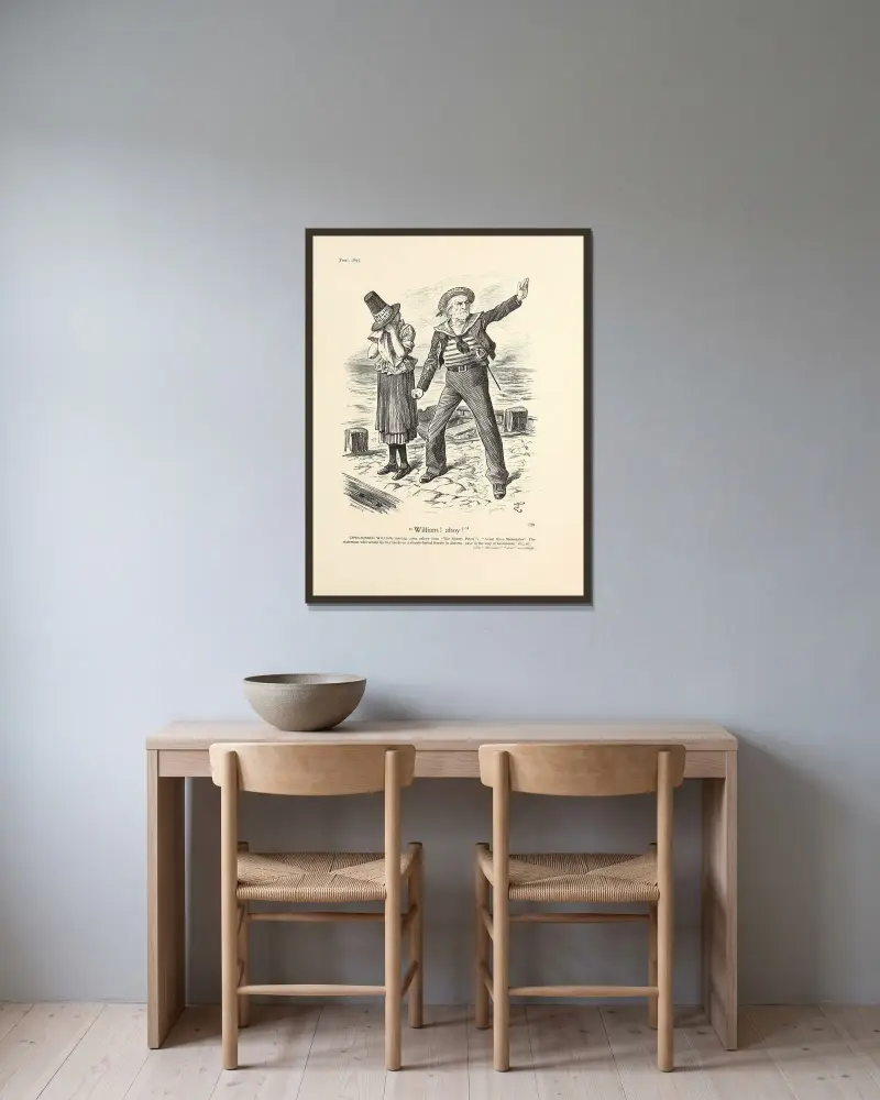 William! ahoy! av Sir John Tenniel inramad på en vägg