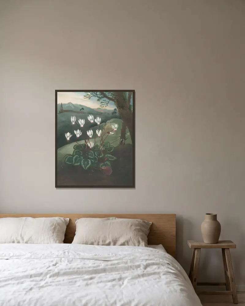 Das persische Alpenveilchen von Robert John Thornton gerahmt an einer Wand