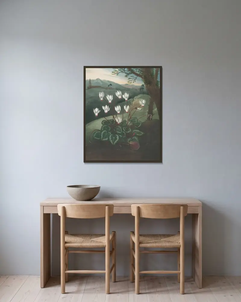Das persische Alpenveilchen von Robert John Thornton gerahmt an einer Wand
