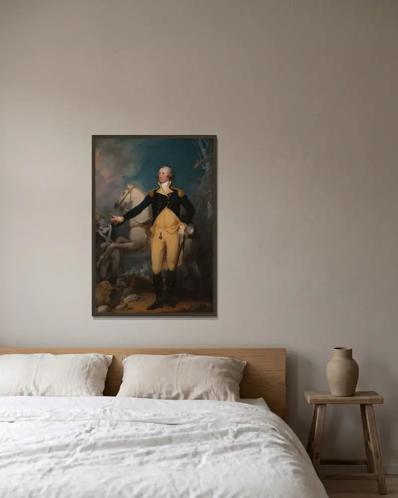 General George Washington at Trenton av John Trumbull inramad på en vägg