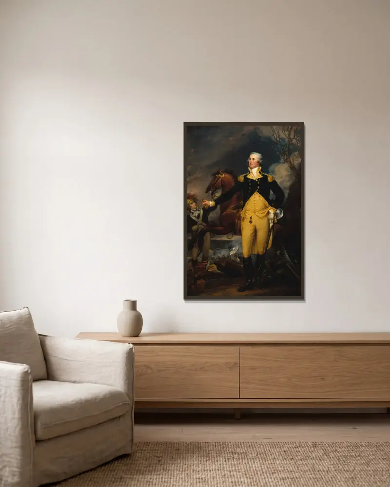 George Washington before the Battle of Trenton av John Trumbull inramad på en vägg