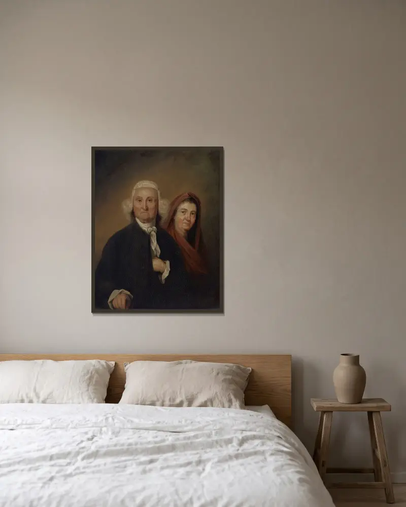 Guvernör Jonathan Trumbull Sr. och Mrs. Trumbull (Faith Robinson) av John Trumbull inramad på en vägg