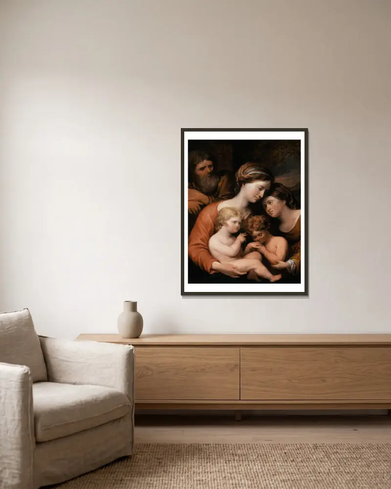 Die Heilige Familie von John Trumbull gerahmt an einer Wand