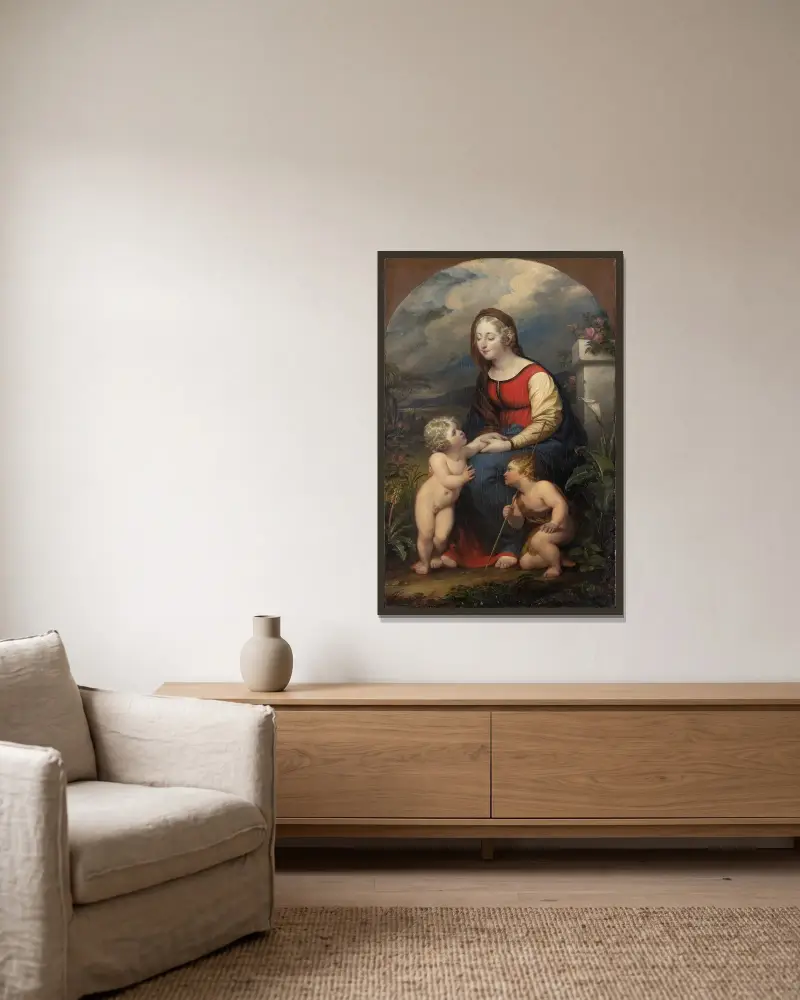 Madonna med barnet och Johannes Döparen av John Trumbull inramad på en vägg