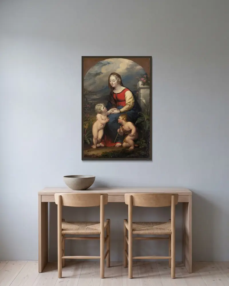 Madonna med barnet och Johannes Döparen av John Trumbull inramad på en vägg