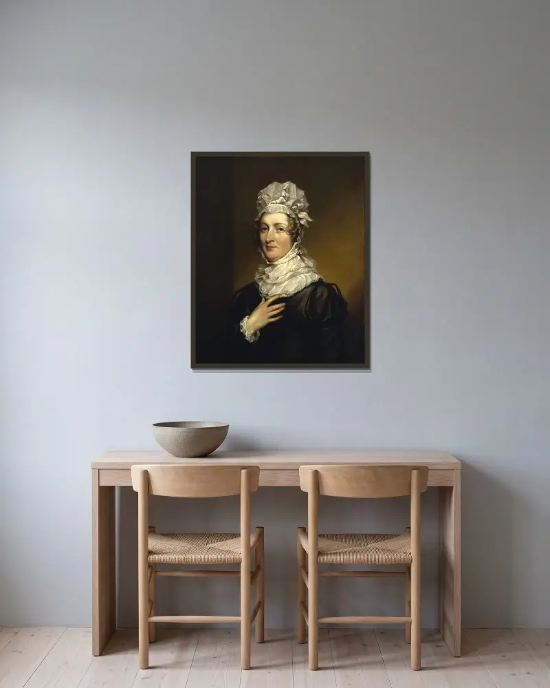 Porträtt av Mrs. John Trumbull av John Trumbull inramad på en vägg
