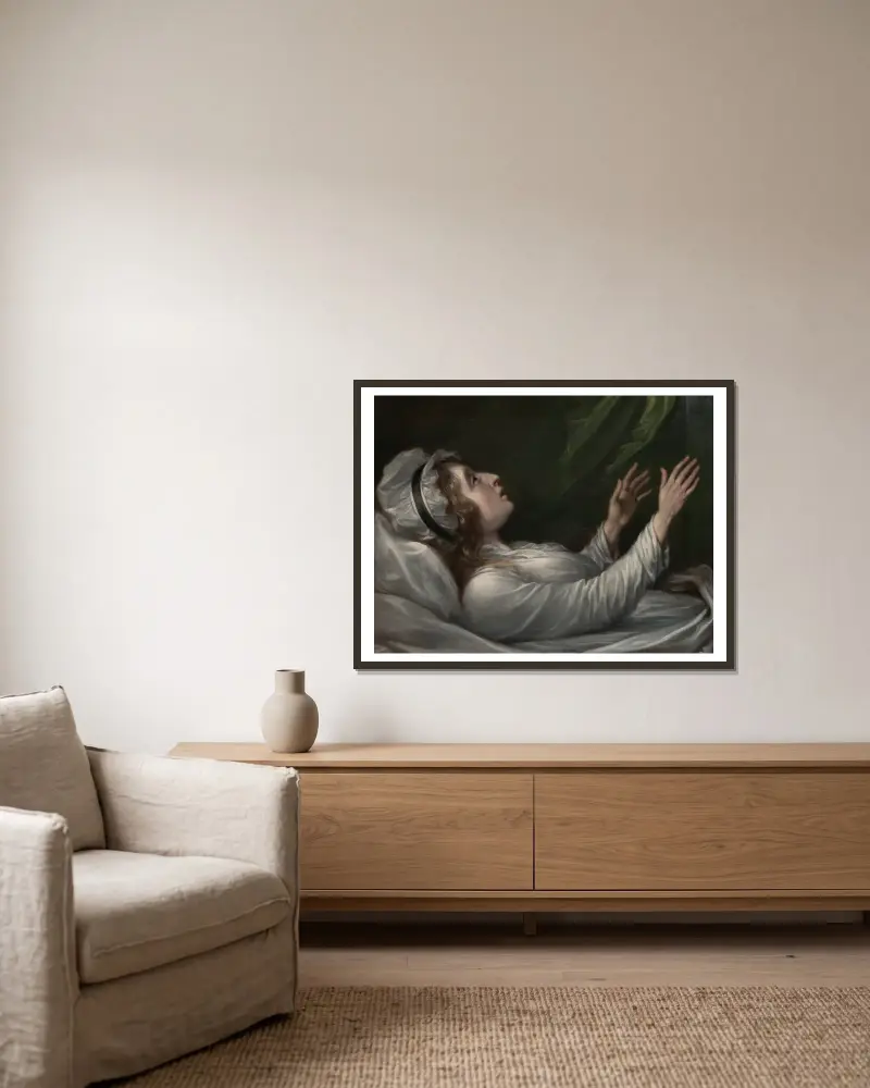 Sarah Trumbull (Sarah Hope Harvey) on Her Deathbed av John Trumbull inramad på en vägg