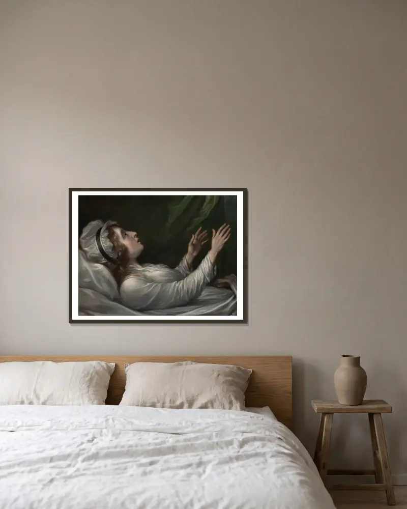 Sarah Trumbull (Sarah Hope Harvey) on Her Deathbed av John Trumbull inramad på en vägg
