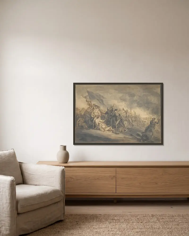 Studie till General Warrens död vid Bunker's Hill av John Trumbull inramad på en vägg