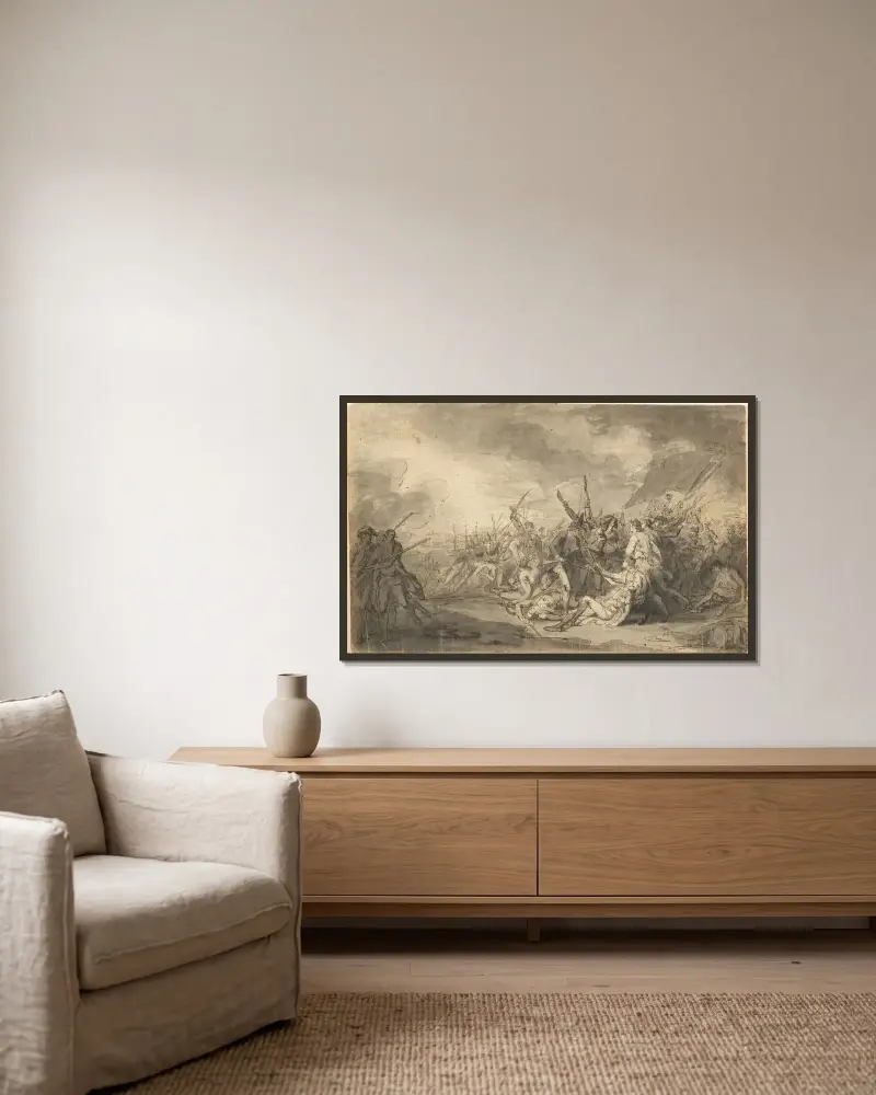 Studie till General Warrens död vid slaget vid Bunker's Hill av John Trumbull inramad på en vägg