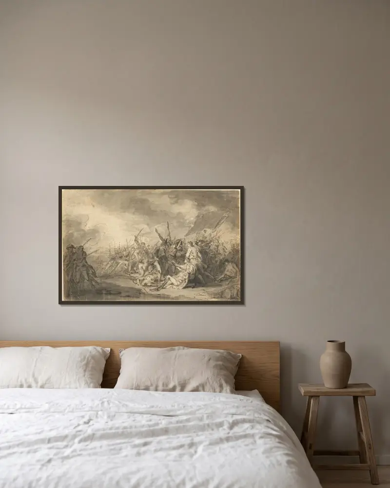 Studie till General Warrens död vid slaget vid Bunker's Hill av John Trumbull inramad på en vägg