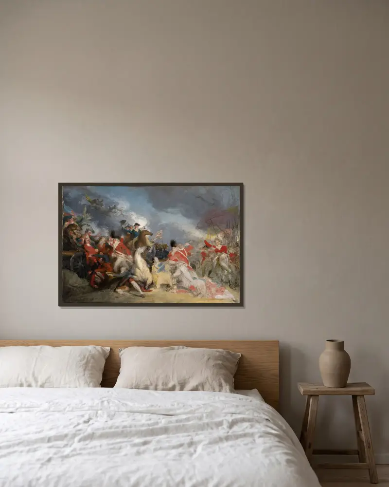 Smrt generála Mercera v bitvě u Princetonu 3. ledna 1777, John Trumbull v rámu na stěně