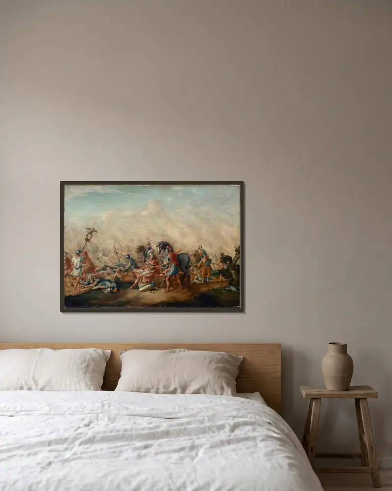 Der Tod des Paulus Aemilius in der Schlacht von Cannae von John Trumbull gerahmt an einer Wand