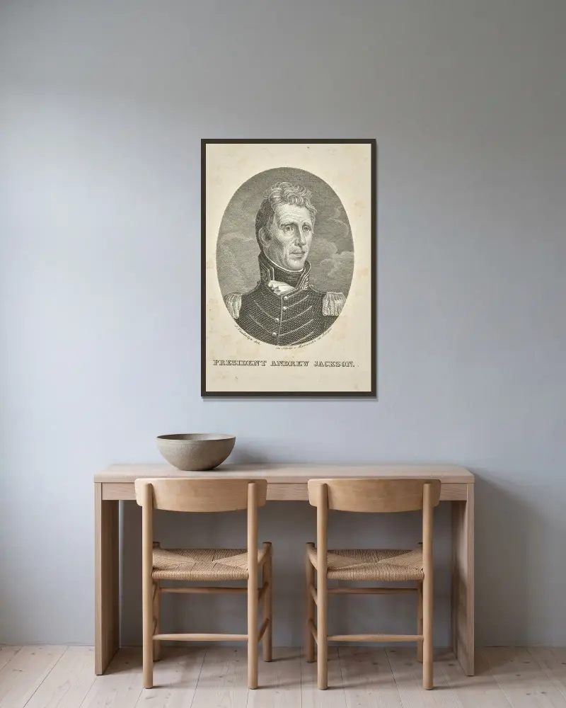 Porträt von Präsident Andrew Jackson von John Vanderlyn gerahmt an einer Wand