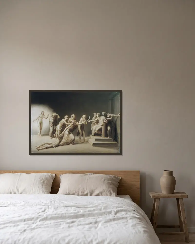 The Calumny of Apelles av John Vanderlyn inramad på en vägg