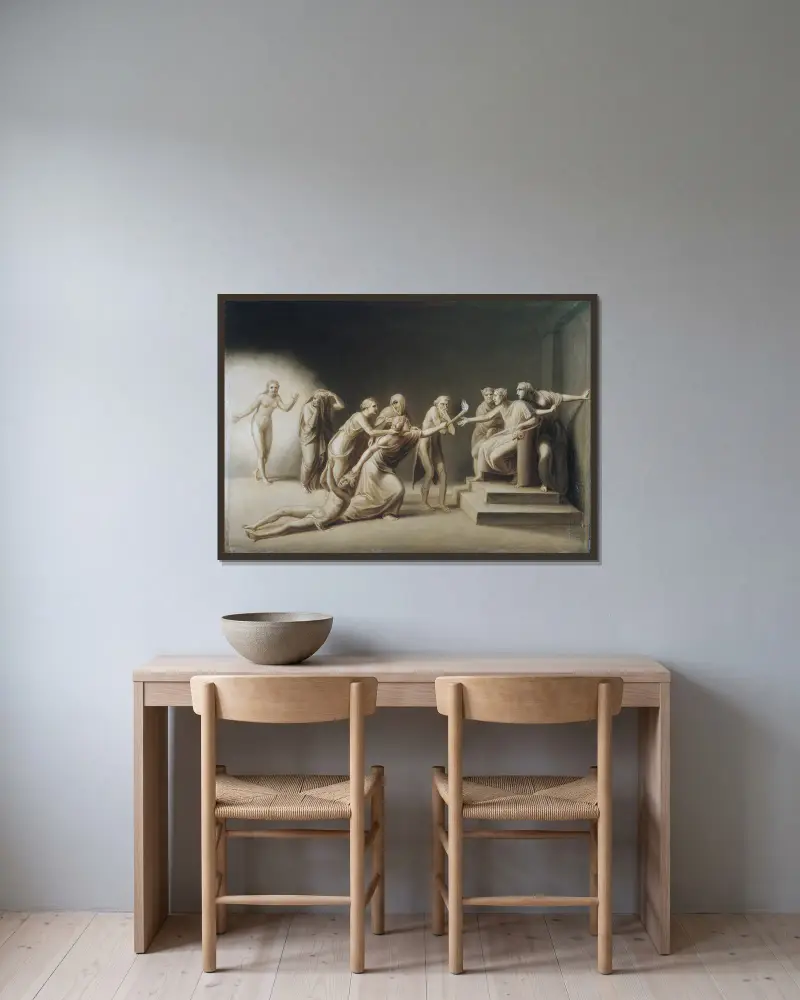 The Calumny of Apelles av John Vanderlyn inramad på en vägg