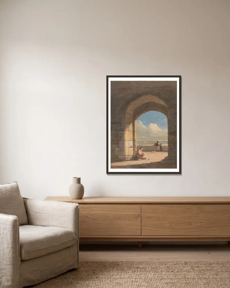 An Arch at Holy Island, Northumberland av John Varley inramad på en vägg