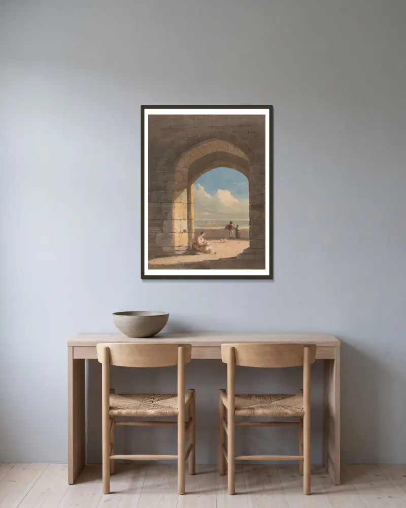 An Arch at Holy Island, Northumberland av John Varley inramad på en vägg