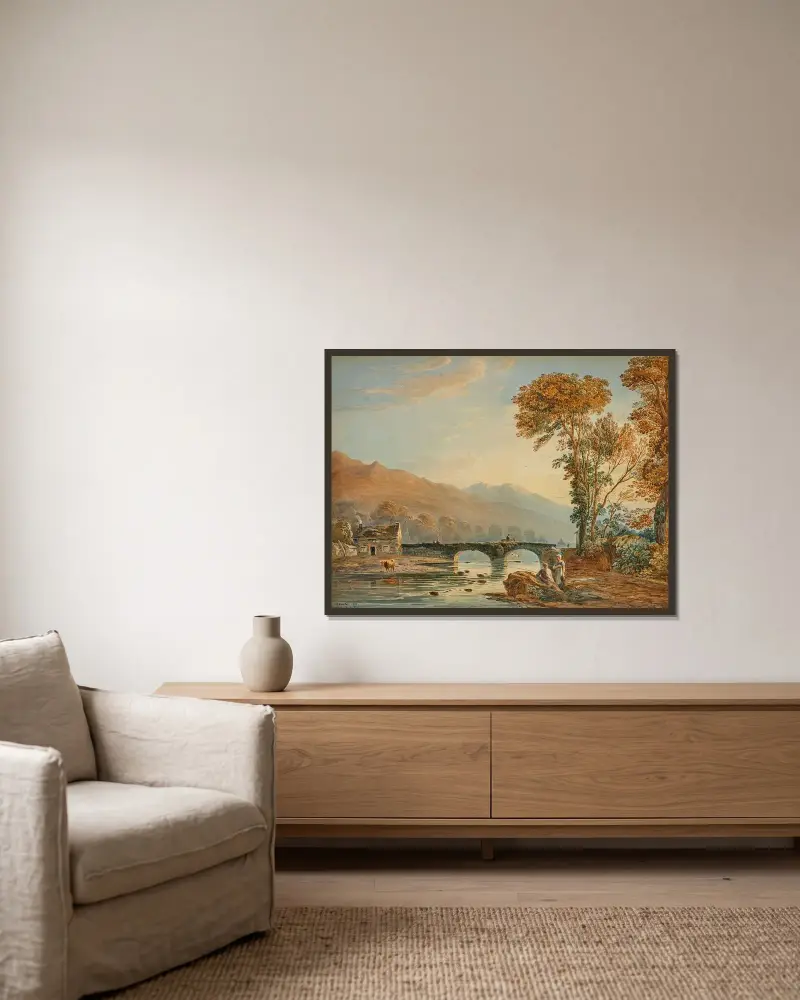 Beddgelert Bridge, North Wales av John Varley inramad på en vägg