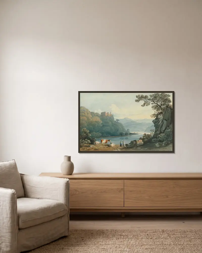 Berry Pomeroy Castle, Devon av John Varley inramad på en vägg