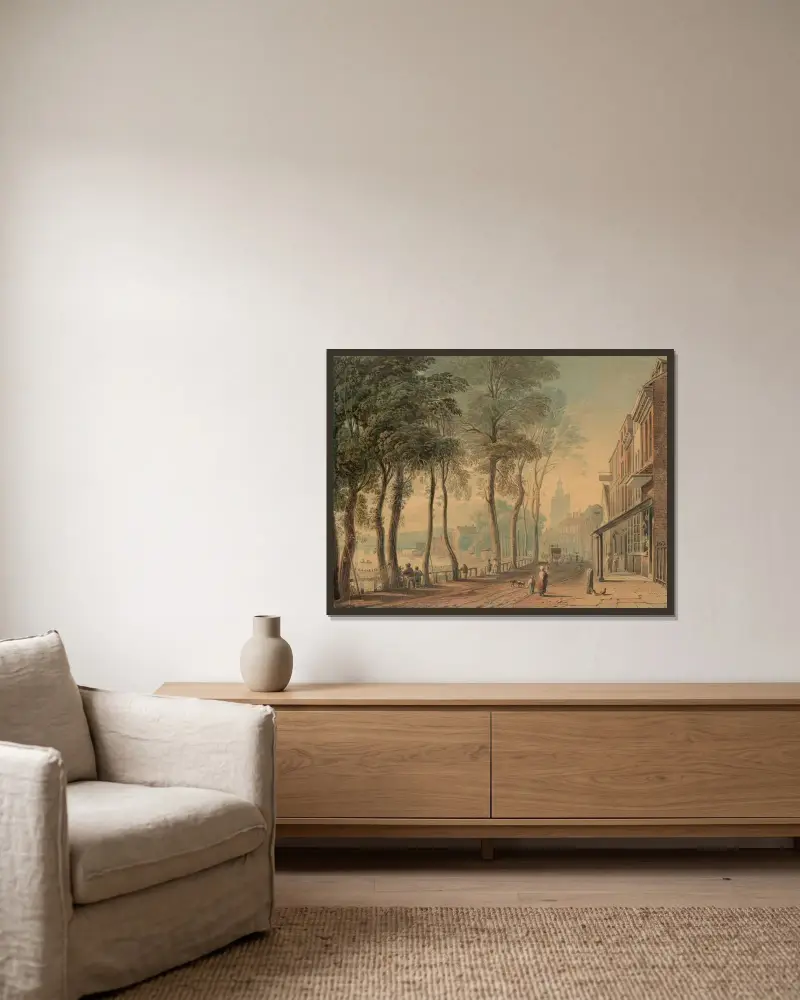 Cheyne Walk, Chelsea, London av John Varley inramad på en vägg